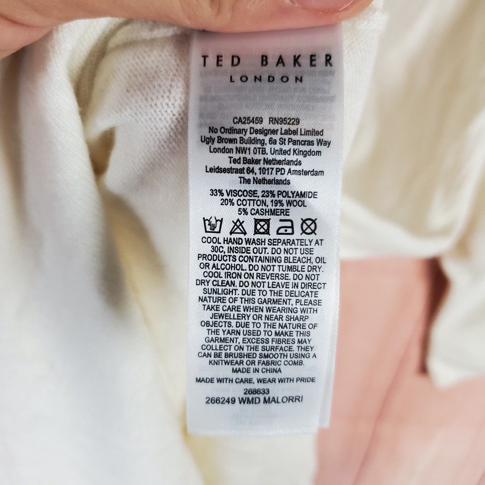 Ted Baker Sweater Dress Womens 1 White Viscose Knit Raglan Sleeve Turtleneck - Picture 7 of 10